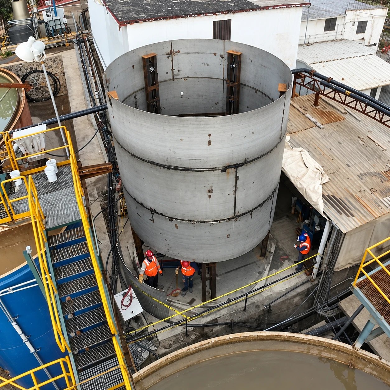New stainless-steel pretreatment tank under construction